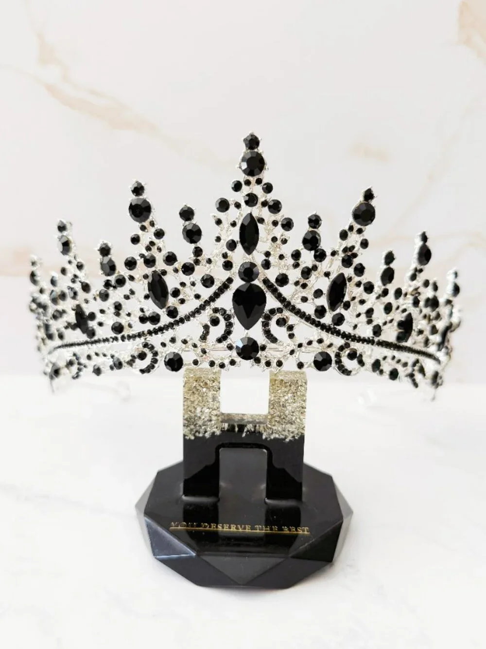 Black Rhinestone Tiara, Silver Gothic Crown for Wedding, Prom, Pageant Headpiece